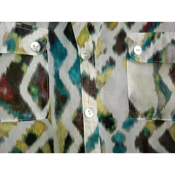 Maurices Women's Sheer Multicolor Button Down Blouse sz Large - Picture 4 of 11